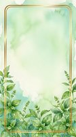 Watercolor botanical frame with gold border and green foliage on cream background, isolated design element for invitations, cards, and digital projects.