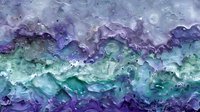 Ethereal abstract fluid art in purple and turquoise tones creates dynamic waves and organic textures, showcasing flowing movement and marbled effects. For wall decor and design projects.