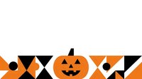 Isolated jack-o-lantern pumpkin face with geometric shapes in orange and black on white background, suitable for Halloween designs, t-shirts, and seasonal graphics.