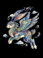 Ornate mythical winged creature with elaborate decorative patterns, flowing mane, and intricate details in blue, gold, and cream tones. Isolated on transparent background, ready for t-shirts, stickers, clipart, and print-on-demand designs.