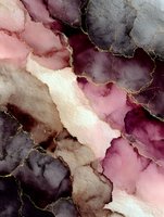 Abstract watercolor painting with flowing pink purple and gold veins creating organic marble-like patterns for modern interior design and artistic projects.