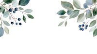 Watercolor eucalyptus leaves and blueberries frame border on white background for wedding invitations, greeting cards and botanical designs.