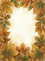 Autumn chestnut leaves and seed pods frame a cream background, creating an isolated botanical border design suitable for invitations, cards, and seasonal projects.