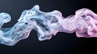 Ethereal smoke trails in blue and pink colors swirling against dark background create mesmerizing abstract art pattern, suitable for creative design projects.