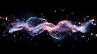 Magical glowing wave with sparkles and particles flowing in dark space, pink and blue colors with bokeh light effects creating ethereal atmosphere.