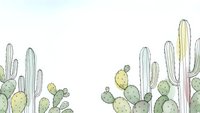 Watercolor cactus border frame with saguaro and prickly pear plants on white background for desert themed designs and botanical projects.
