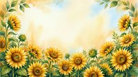 Watercolor sunflower border frame with bright yellow blooms and green leaves on soft pastel background for greeting cards and seasonal designs.