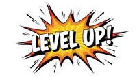 Comic book style explosion burst with Level Up text in bold letters for gaming motivation and achievement celebration concepts.