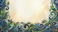 Ornamental floral border with blue and green swirls on cream background, isolated design element suitable for invitations, cards, and decorative layouts.