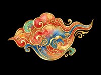 Ornate decorative swirl with vibrant red, gold, and blue watercolor effects, isolated on transparent background. Ready for t-shirt designs, clipart, stickers, sublimation, and print-on-demand projects.