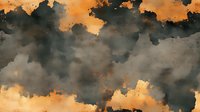 Dramatic stormy sky with dark gray clouds and glowing orange sunset light creating moody atmospheric background for nature and weather designs.