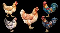 Chicken and rooster illustrations isolated on transparent background, ready for t-shirt design, clipart, stickers, print-on-demand products and sublimation projects.