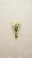 Small bouquet of lily of the valley flowers tied with twine on beige textured background for spring wedding invitations and greeting cards.
