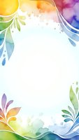 Watercolor floral frame with vibrant rainbow leaves and splashes on white background for greeting cards, invitations and creative projects.