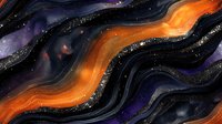 Cosmic abstract background with flowing orange and purple waves, glowing nebula effects and sparkling stardust creating dynamic celestial movement pattern.