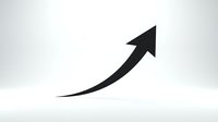 Black curved arrow pointing upward on white background isolated for business growth, success, progress, and direction concepts in presentations and designs.