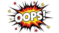 Comic book style explosion with OOPS text in bold letters surrounded by colorful burst effects and stars on white background for graphic design projects.