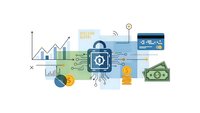 Digital fintech technology concept with AI chip, cryptocurrency, banking cards, money and financial data analytics on white background.