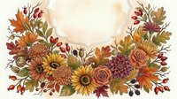 Autumn floral wreath with sunflowers, roses, chrysanthemums and berries on transparent background. Fall harvest decoration for seasonal designs and crafts.