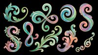 Ornamental swirl flourishes with gradient colors isolated on transparent background, ready for t-shirt design, clipart, stickers, sublimation and print-on-demand projects.