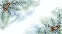 Watercolor winter frame with pine branches, cones and eucalyptus leaves on soft green background for holiday cards and seasonal designs.