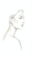 Elegant watercolor portrait of young woman in profile with soft neutral tones and minimalist style for beauty and wellness design projects.