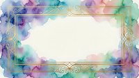 Watercolor ink wash frame with ornamental gold borders and pastel gradient colors isolated on white background, suitable for invitations, cards, and design templates.
