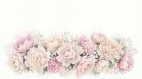 Soft pink and cream peony flowers with delicate foliage arranged in elegant horizontal border on white background for wedding and romantic designs.