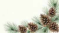 Pine branch with natural brown cones on white background, isolated winter holiday decoration for seasonal design projects and festive crafts.