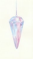 Watercolor gemstone pendant in soft pink and lavender hues, isolated on white background. Elongated crystal ornament with faceted design, ready for holiday decoration, jewelry design, and festive clipart applications.