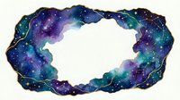 Cosmic watercolor frame with starry galaxy border in purple and teal hues, white center space for text or design elements on transparent background.
