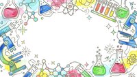 Science laboratory equipment frame with colorful beakers, microscopes and test tubes on white background for educational materials and research presentations.