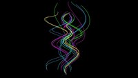 Abstract colorful flowing ribbons with neon gradient lines creating dynamic swirls on black background for modern digital art and creative projects.