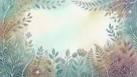 Botanical garden frame with delicate ferns, leaves and flowering plants in soft pastel tones creating an elegant border on isolated background for design projects.