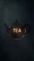 Dark teapot silhouette with glowing neon TEA lettering on moody background, perfect for cafe menus, tea shop branding, and cozy beverage concepts.