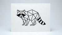 Geometric raccoon line art with polygonal design on white background, minimalist wildlife illustration for modern decor and graphic design projects.