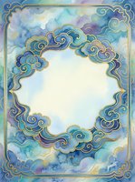 Ornate cloud frame with gold accents on watercolor background, decorative border design for invitations, certificates, and artistic projects.