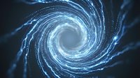 Digital spiral vortex with glowing blue light particles and flowing energy waves, suitable for technology, science, data visualization, and abstract backgrounds.