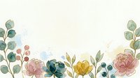 Soft watercolor floral border with roses and eucalyptus in pastel tones on white background, perfect for cards and invitations.