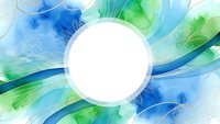 Abstract blue and green watercolor swirls with white circle center for modern design projects and creative backgrounds.