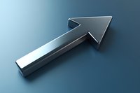 Metallic silver arrow pointing upward on blue gradient background, representing growth, success, and forward movement. Clean modern design for business concepts.