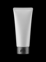 Blank white cosmetic tube with black cap, isolated on transparent background. Ready for branding mockups, packaging design, print on demand, and product presentation.