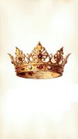 Ornate golden royal crown with ruby gems and pearls on vintage parchment background for luxury design projects and regal themed artwork.