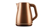 Copper metallic electric kettle with wooden handle isolated on white background, ready for kitchen appliance design and product mockup use.