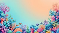 Vibrant underwater coral reef scene with tropical fish, sea anemones and marine plants creating colorful ocean floor border frame for aquatic designs.