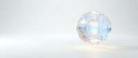 Translucent glowing sphere with crystalline facets emitting soft light on white background, isolated for design and digital projects.