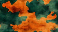 Abstract orange and dark green watercolor background with organic fluid shapes creating dynamic contrast and artistic texture for creative design projects.