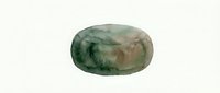 Polished oval stone with natural green and brown mineral patterns, isolated on white background for design and craft projects.