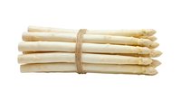 Fresh asparagus spears bundled with twine, isolated on white background, ready for cooking, food preparation, and culinary design projects.