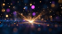 Magical light burst with glowing bokeh effect on dark background, featuring golden and purple orbs of light creating dreamy atmospheric scene.